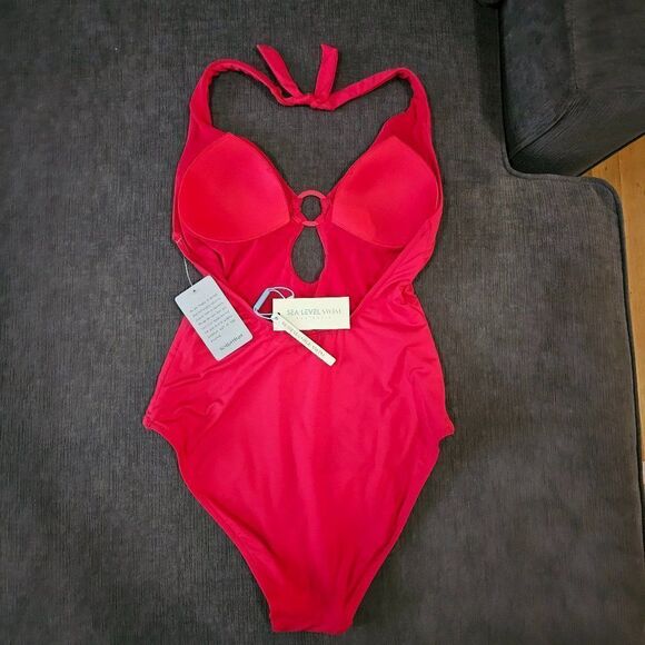 Sea Level Eco Essentials Red Keyhole Halter One-Piece Swimsuit Size 6 - Picture 11 of 13